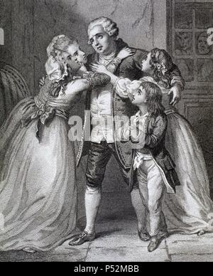 Ludwig XVI. (1754-1793), König von Frankreich (1774-1792), verabschiedet sich von seiner Familie zu realisierenden, 1793. Stockfoto