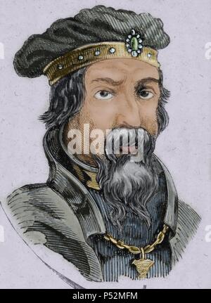 Pelagius (C. 685-737). Westgotischen Adligen, die das Königreich Asturien gegründet, die Herrschenden von 718 bis zu seinem Tod. Anführer der Revolte in Asturien (718-737) gegen die muslimische macht. Farbige Gravur. Stockfoto