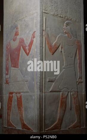 Mastaba des Mereruka. Priester des Pharao Teti. 6. Dynastie. Altes Königreich. Reliefs. Innenraum. Sakkara. Ägypten. Stockfoto