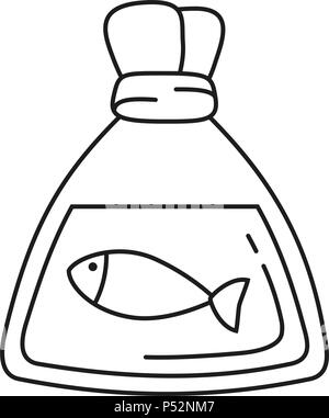 Line Art schwarzen und weißen Fisch im Beutel Stock Vektor