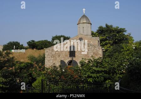 Ukraine. Die autonome Republik Krim. Feodossija. St. Johannes der Täufer armenische Kirche. 14. Jahrhundert. Von außen. Stockfoto