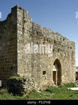 Syrien. Yahmur. Chastel Rouge oder QalÕat Yahmur. Vom Beginn des 12. Jahrhunderts datiert, Außenwände, und Anfang des 13. Jahrhunderts, der donjon. Stockfoto