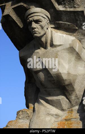 In der Ukraine. Die autonome Republik Krim. Denkmal für die Verteidigung der Adzhimushkay Steinbruch, 1982, gegen die nationalsozialistische Besetzung im Jahre 1942. Detail. Um Kertsch. Stockfoto