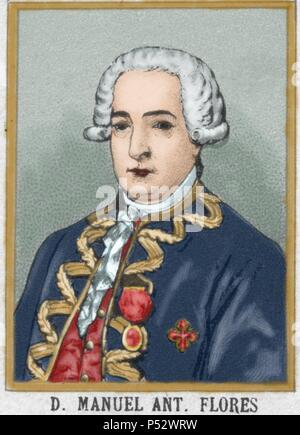 Manuel Antonio Flores (1722-1799). Allgemein in der spanischen Marine und Vizekönig von Neuen Granada (1776-1781) und Spanien (1787-1789). Farbige Gravur. Stockfoto