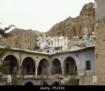 Syrien. Ma "loula. Die Stadt, die in der zerklüfteten Berghang. Dorf, wo die Westlichen noch Aramäisch gesprochen wird. In der Nähe von Osten. Foto vor dem syrischen Bürgerkrieg. Stockfoto