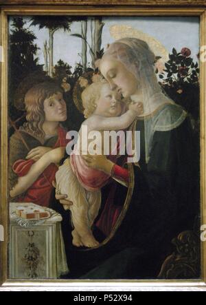 Sandro Botticelli (1445-1510). Italienischer Maler der Frührenaissance. Florentiner Schule. Madonna und Kind mit St. Johannes der Täufer. 1468. Tempera auf Panel. Louvre-Museum. Paris. Frankreich. Stockfoto