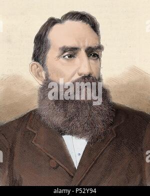 Rafael Nunez (1825-1894). Kolumbianische Autor, Rechtsanwalt, Journalist und Politiker. Gewählter Präsident von Kolumbien in 1880 und 1884. Kupferstich von carretero. Gefärbt. Stockfoto