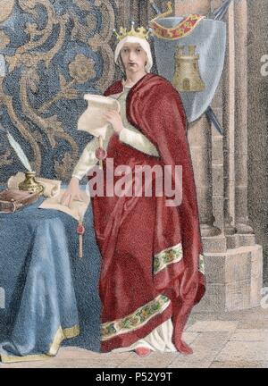 Mari a de Molina (C. 1265 Ð 1321). Frau von Sancho IV. von Kastilien. Sie war Königin von Kastilien und Leo n von 1284 bis 1295 und dann Regent bis zur Volljährigkeit ihres Sohnes Ferdinand IV. Farbige Gravur. Stockfoto