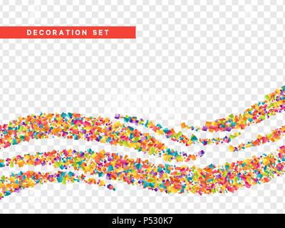 Bunte Konfetti und Serpentine auf einem transparenten Hintergrund isoliert. Stock Vektor
