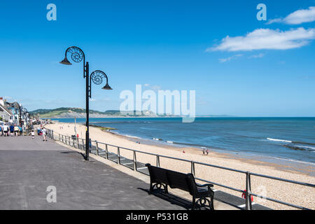LYME Regis, Dorset, Großbritannien, 14. Juni 2018: Lampen an der Küste von Lyme haben die Ammoniter Design Association der Stadt mit Fossilien zu erkennen. Stockfoto