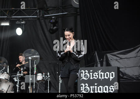 American Pop Star Bischof Briggs führt auf dem Arkells Rallye, in Hamilton, Ontario. Stockfoto