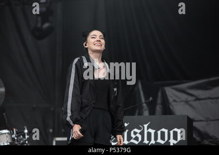 American Pop Star Bischof Briggs führt auf dem Arkells Rallye, in Hamilton, Ontario. Stockfoto