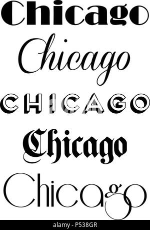 Chicago City Text isoliert auf Weiss für Kalligraphie Schrift Vektor Druckvorlage Stock Vektor