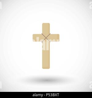 Holzkreuz flachbild Vektorsymbol, flache Ausführung von religiuos Vector Illustration mit runden Schatten auf weißem Hintergrund Stock Vektor