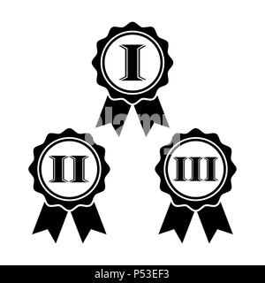 Vergabe Medaille Symbol im flachen Stil. Rosette Symbol auf weißem Hintergrund. Einfache ersten, zweiten, dritten Platz award anmelden. Abstrakte Symbol in Schwarz. Stock Vektor