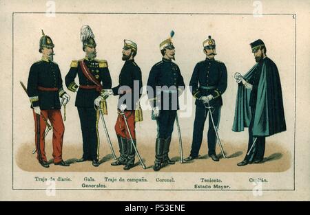 Die Uniformen wurden del Ejército Español. Año 1888. Generales y Estado Mayor. Stockfoto