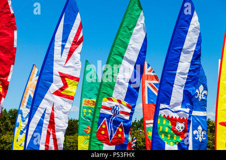 Flattern Banner am Eingang des 2018 Steveston Kite Festival Stockfoto