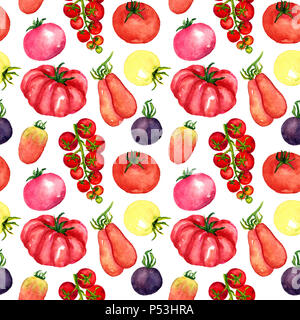 Tomaten Sorte, nahtlose Muster, Handgemalten Aquarell Abbildung Stockfoto