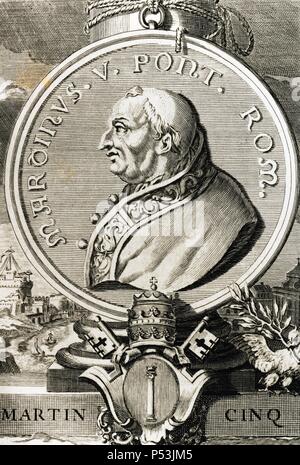 Papst Martin v. (1369-1431). Otto Colonna geboren. Papst von 1417-1431. Porträt. Gravur. Stockfoto