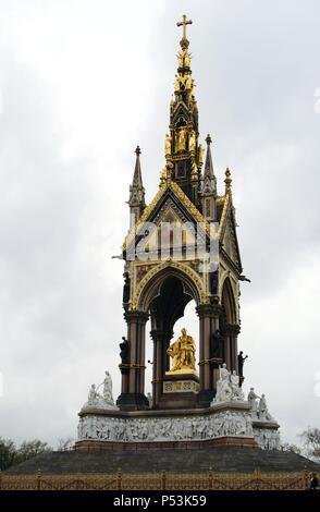 Vereinigtes Königreich. London. Das Albert Memorial. Designer von Sir George Gilbert Scott im Neugotischen. Kenington Gardens. 1872. Stockfoto