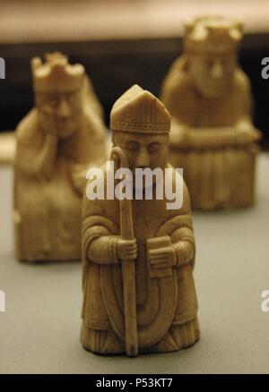 Die Lewis Chessmen. In Walross-elfenbein geschnitzten. 1150-1175. Im Uig gelegen. Insel Lewis. Schottland. British Museum. London. England. Vereinigtes Königreich. Stockfoto