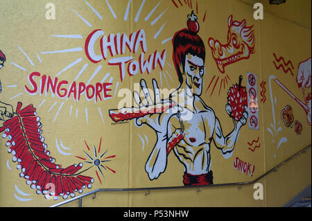 Singapur, Republik Singapur, Wandbild in Chinatown Stockfoto