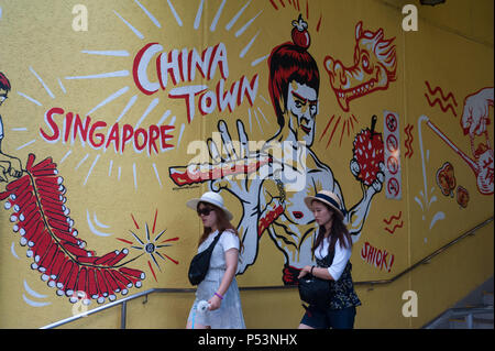 Singapur, Republik Singapur, Wandbild in Chinatown Stockfoto