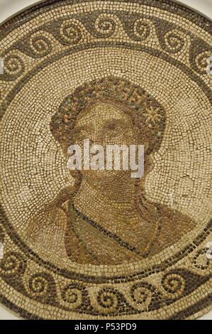 Römische Kunst. Spanien. Mosaik Frühling. 2.-3.Jh. N.CHR. Es kommt von Dos Hermanas (Sevilla). Das archäologische Museum von Sevilla. Andalusien. Stockfoto