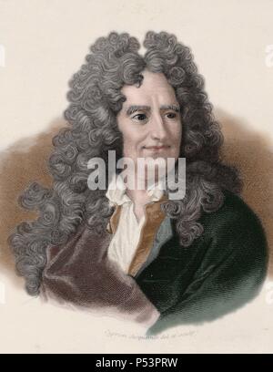 Nicolas Boileau-Despreaux (1636-1711). Französischer Dichter. Kupferstich von Cyprien Jacquemin. Farbige. Stockfoto