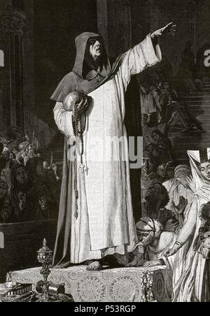 Girolamo Savonarola (1452-1498). Italienische Dominikanische Prediger und Reformator. Savonarola Predigten gegen Luxus. Gravur. 19. Stockfoto