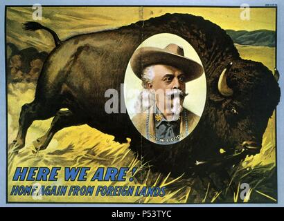 William Frederick "Buffalo Bill" Cody. Kartell del espectáculo circense Donde participaba En 1908. Stockfoto