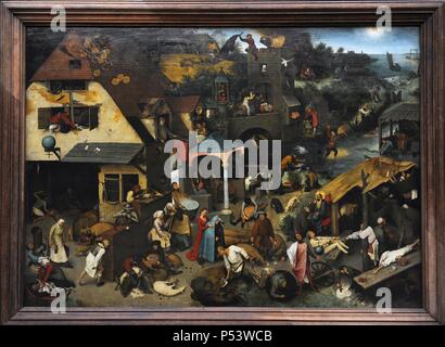 Jan Brueghel der Ältere (1568-1625). Flämische Maler. Niederländischen Sprichwörter (auch genannt die blauen Umhang oder die auf den Kopf gestellte Welt), 1559. Öl-auf-Eiche-Panel. Gemaldegalerie. Berlin. Deutschland.