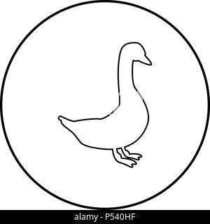 Gans Symbol Farbe Schwarz im Kreis runde Kontur Stock Vektor