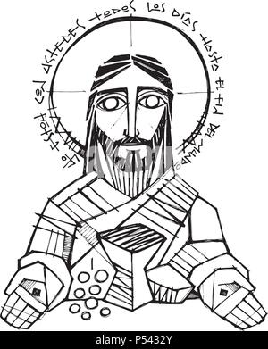Hand gezeichnet Vektor bleistift Abbildung oder Zeichnung von Jesus Christus und Eucharistie Symbole Stock Vektor