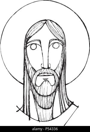 Hand gezeichnet Vektor bleistift Abbildung oder Zeichnung von Jesus Christus Stock Vektor