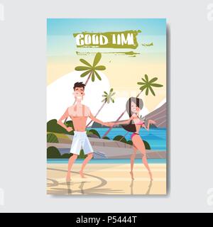 Mann Frau Hand paar Relax Beach Sommerurlaub Ferienhäuser Abzeichen Design Label. Jahreszeit Urlaub Schriftzug für Logo, Vorlagen, Einladungen, Grußkarten, Drucke und Poster. Stock Vektor