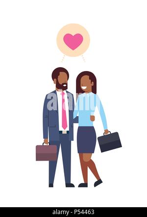African Business Eltern mit Koffer Paar in Liebe, volle Länge avatar auf weißem Hintergrund, erfolgreiche Familie Konzept, Baum der Gattung Flachbild cartoon Design Stock Vektor
