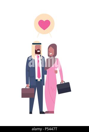 Arabische unternehmen Eltern mit Koffer Paar in Liebe, volle Länge avatar auf weißem Hintergrund, erfolgreiche Familie Konzept, Baum der Gattung Flachbild cartoon Design Stock Vektor