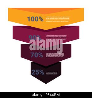 Sales Funnel mit Stufen Stufen business Infografik. Erwerben Sie Diagramm Konzept auf weißem Hintergrund Kopie Raum flache Bauweise Stock Vektor