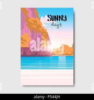 Sommer Strand Landschaft Sonnenuntergang Abzeichen Design Label. Jahreszeit Urlaub Schriftzug für Logo, Vorlagen, Einladungen, Grußkarten, Drucke und Poster. Stock Vektor