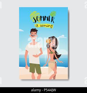 Sommer Urlaub Mann Frau Paar Relax Beach Abzeichen Design Label. Jahreszeit Urlaub Schriftzug für Logo, Vorlagen, Einladungen, Grußkarten, Drucke und Poster. Stock Vektor