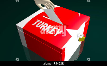 3D-Render Abbildung auf die Türkei Wahlen Konzept mit Wähler legen Sie Ihre Auswahl in Abstimmung Stockfoto