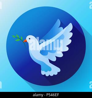 Blaue Taube mit Zweig Peace Symbol. Flying Blue Bird und Frieden Konzept. Pazifismus Konzept. Frei fliegende Symbol. Taube - Symbol für Gott, Frieden auf Erden, die göttliche Vorsehung, der Engel Gottes. Stock Vektor