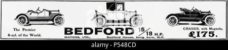 Im frühen 20. Jahrhundert alten Vintage original antike Werbung Werbung Bedford Autos in Englisch Magazin um 1910 Stockfoto