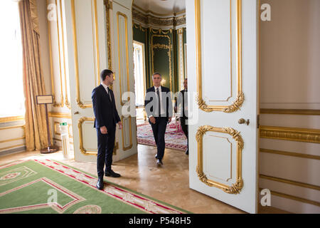 NATO-Generalsekretär Jens Stoltenberg gab eine pre-Gipfel am Donnerstag, 21. Juni 2018 im Lancaster House in London, England, Großbritannien Stockfoto