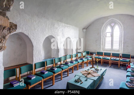 Das Kapitel Haus in der historischen mittelalterlichen Abteikirche auf der Hebriden Insel Iona, Argyll und Bute, Schottland, Großbritannien Stockfoto