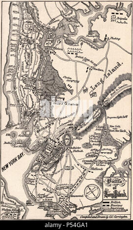 Karte der Schlacht von Long Island während der Amerikanischen Revolution, 27. August 1776 Stockfoto
