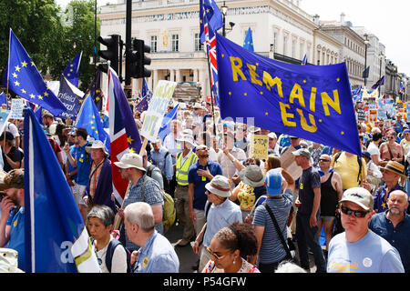 Ein "Bleiben in EU" Fahne während der Demonstration gesehen. Pro-EU-Demonstranten in die Zehntausende von Pall Mall für die 'March für einen Menschen", dem Parlament entfernt. Im März wurde von Aktivisten organisiert für die Bezeichnungen von eventuellen Brexit deal des UK, bevor die Briten in der Form einer öffentlichen Abstimmung gestellt werden. Genau zwei Jahre sind nun seit der Britische tief spaltende Volksabstimmung über die EU-Mitgliedschaft bestanden, mit dem Land durch die Europäische Union im März 2019 zu verlassen. Stockfoto