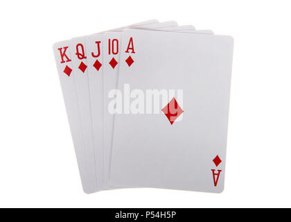 Spielkarten, Royal Flush. Ein Royal Flush ist ein Straight Flush, hat eine hohe Karte Wert von Ace. Dies ist die höchste Hand im Spiel Poker. Diamon Stockfoto