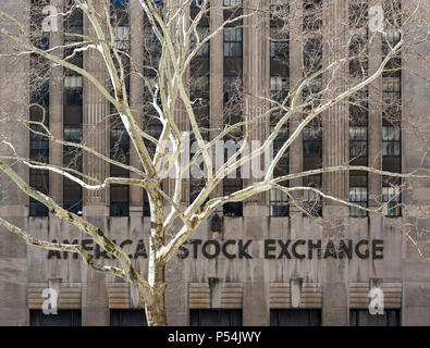 Baum und Fassade des American Stock Exchange Gebäude in Lower Manhattan, New York City, USA Stockfoto